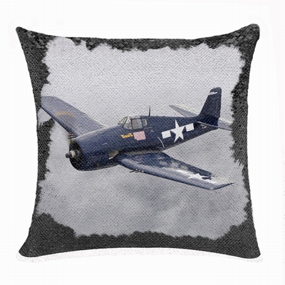 Handmade Personalized Wwii Aircraft Gift Photo Flip Sequin Pillow