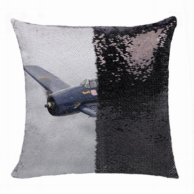 Handmade Personalized Wwii Aircraft Gift Photo Flip Sequin Pillow