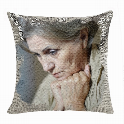New Design Personalised Flip Sequin Pillow Old Women Photo Gift