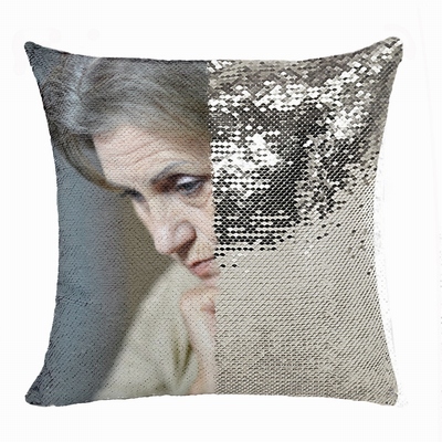 New Design Personalised Flip Sequin Pillow Old Women Photo Gift