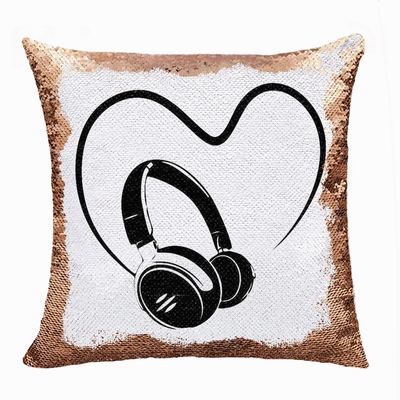 Personalised Love Earphone Gift Image Sequin Cushion Cover