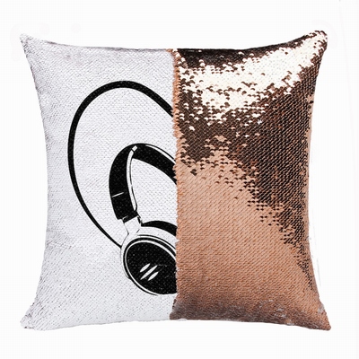 Personalised Love Earphone Gift Image Sequin Cushion Cover