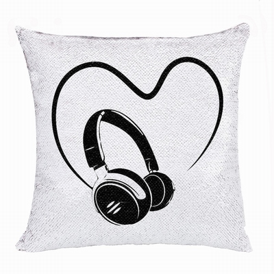 Personalised Love Earphone Gift Image Sequin Cushion Cover