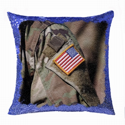 Personalised Military Man Gift Photo Sequin Cushion Cover