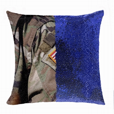 Personalised Military Man Gift Photo Sequin Cushion Cover