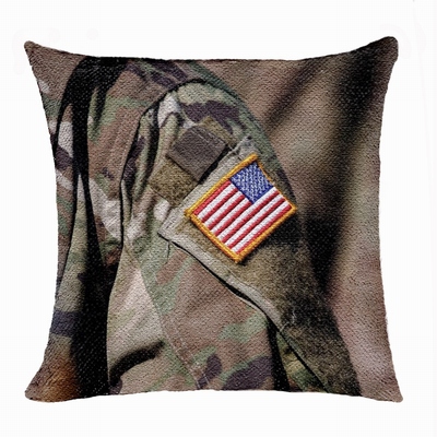 Personalised Military Man Gift Photo Sequin Cushion Cover