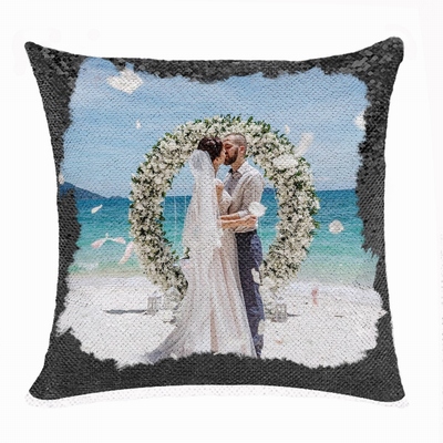 Personalised Photo Reversible Sequin Pillow Wedding Firl Gift