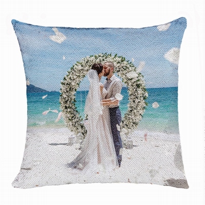 Personalised Photo Reversible Sequin Pillow Wedding Firl Gift