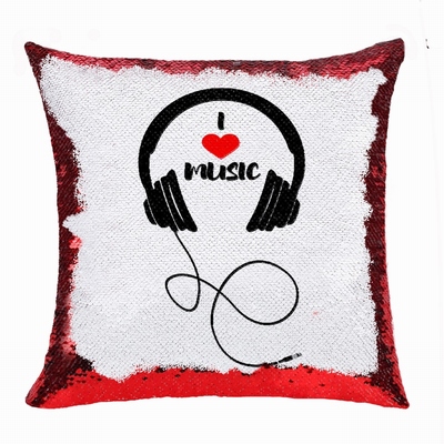 Personalized Gift Free Image Flip Sequin Pillow Love Music