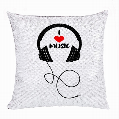 Personalized Gift Free Image Flip Sequin Pillow Love Music