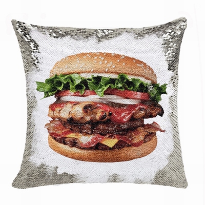 Special Gift Personalized Photo Sequin Pillow Food Hamburger