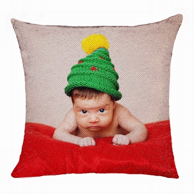Christmas Handmade Baby Peronalized Gift Cute Photo Sequin Pillow