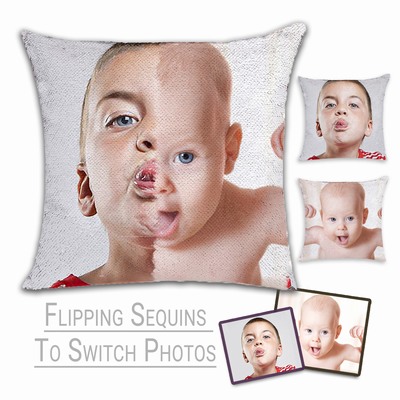 Creative Personalized Double Photos Sequin Pillow