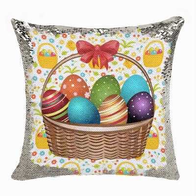 Easter Custom Handmade Gift Eggs Photo Flip Sequin Pillow