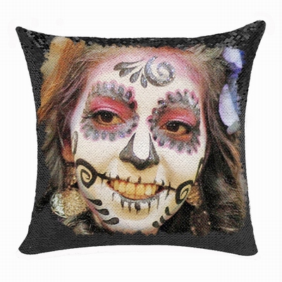 Personalized Scary Halloween Makeup Girl Sequin Magic Pillow