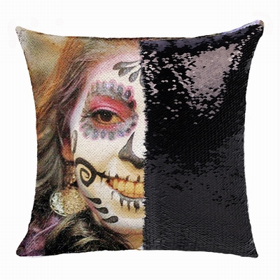 Personalized Scary Halloween Makeup Girl Sequin Magic Pillow