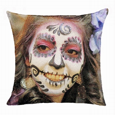 Personalized Scary Halloween Makeup Girl Sequin Magic Pillow