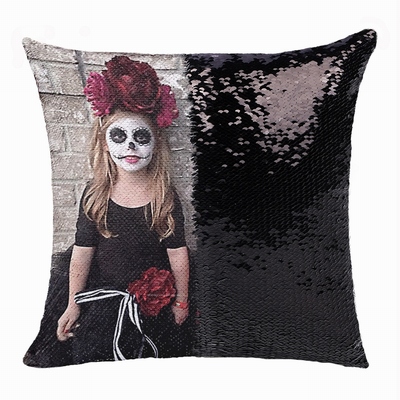 Terriable Spooky Halloween Makeup Sequin Pillow Kids Custom Gift