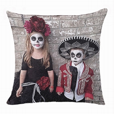 Terriable Spooky Halloween Makeup Sequin Pillow Kids Custom Gift